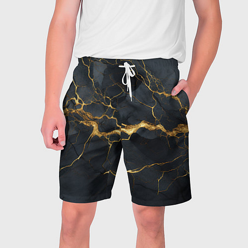 Мужские шорты Золотое напыление на черном камне / 3D-принт – фото 1