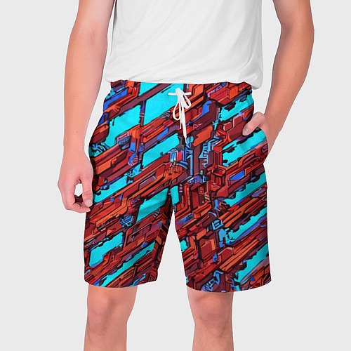 Мужские шорты Красные фрагменты на голубом фоне / 3D-принт – фото 1
