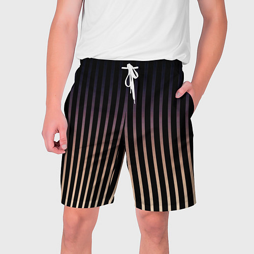 Мужские шорты Переливающиеся полосы чёрно-бежевый / 3D-принт – фото 1