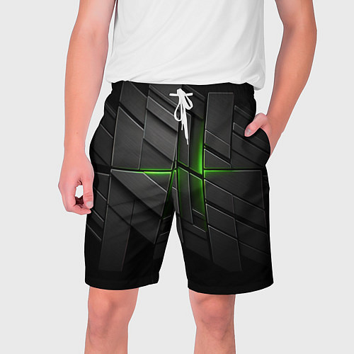 Мужские шорты Футуристическая абстракция с зеленым неоновым свет / 3D-принт – фото 1