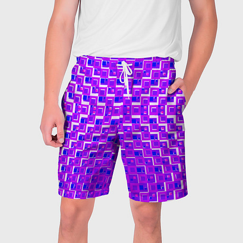 Мужские шорты Фиолетовые квадраты на белом фоне / 3D-принт – фото 1
