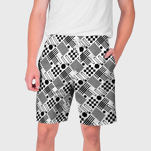 Мужские шорты Современный черно белый геометрический узор / 3D-принт – фото 1