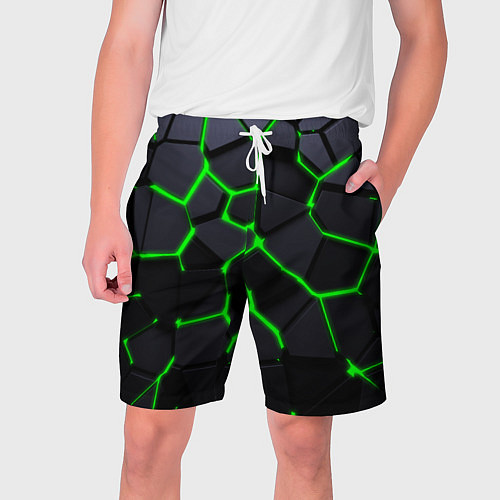 Мужские шорты Зеленые плиты киберпанк / 3D-принт – фото 1
