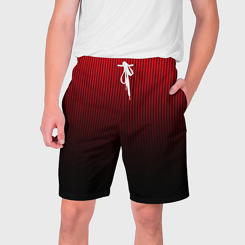 Мужские шорты Красно-чёрный градиент в полоску / 3D-принт – фото 1