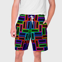 Шорты на шнурке мужские Цветные светящиеся прямоугольники, цвет: 3D-принт