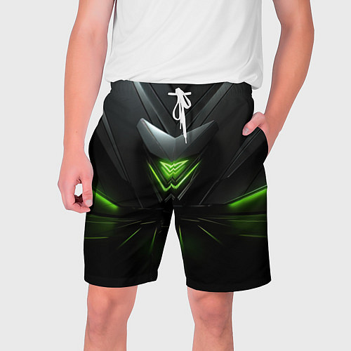 Мужские шорты Яркая зеленая абстрактная конструкция в стиле nvid / 3D-принт – фото 1