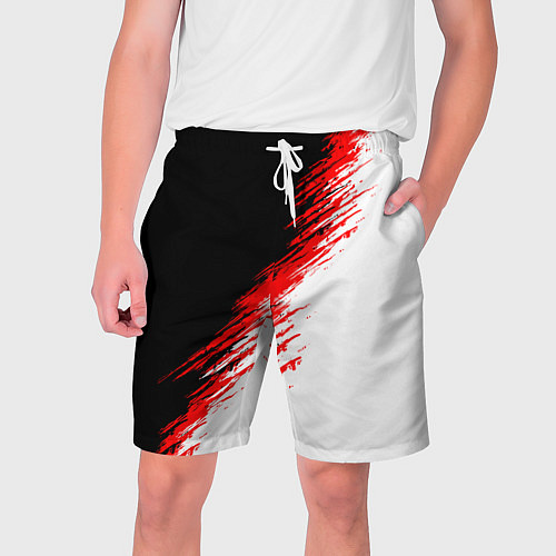 Мужские шорты Черные красные и белые штрихи красок / 3D-принт – фото 1