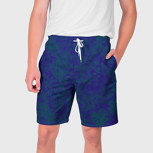 Мужские шорты Камуфляж синий с зелеными пятнами / 3D-принт – фото 1