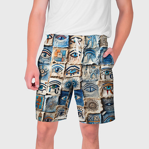 Мужские шорты Глаза на пэчворк дениме / 3D-принт – фото 1