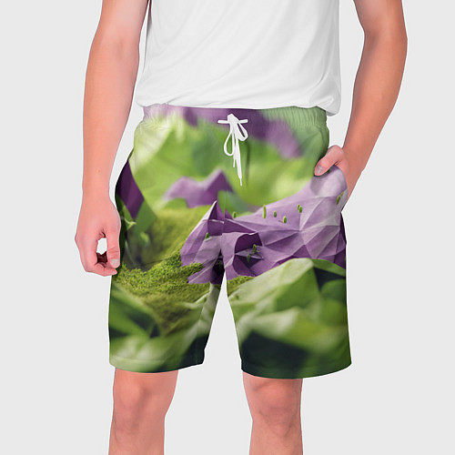 Мужские шорты Геометрический пейзаж фиолетовый и зеленый / 3D-принт – фото 1