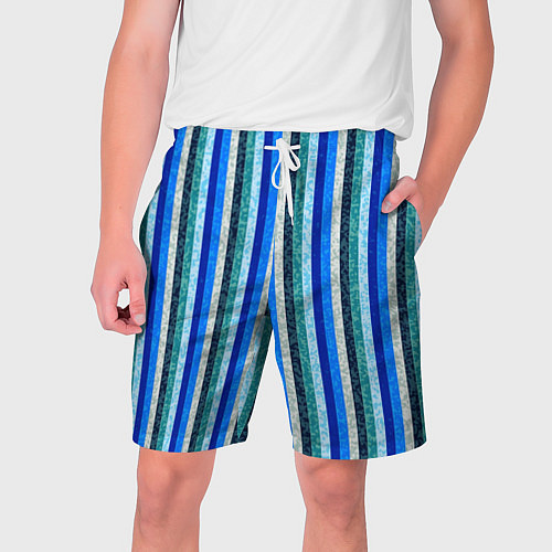 Мужские шорты Сине-бирюзовый полосатый / 3D-принт – фото 1