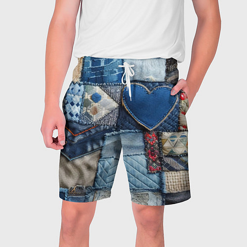 Мужские шорты Джинсовый пэчворк - нейросеть / 3D-принт – фото 1