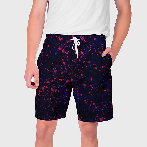 Мужские шорты Абстракция чёрно-синий с розовыми кляксами / 3D-принт – фото 1