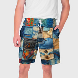 Шорты на шнурке мужские Vanguard denim patchwork - ai art, цвет: 3D-принт
