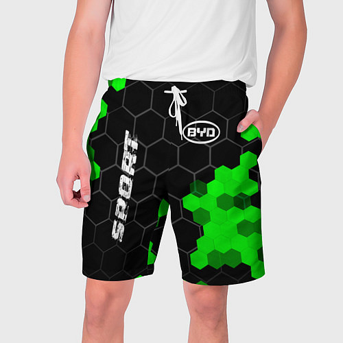 Мужские шорты BYD green sport hexagon / 3D-принт – фото 1