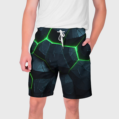 Мужские шорты Abstract dark green geometry style / 3D-принт – фото 1