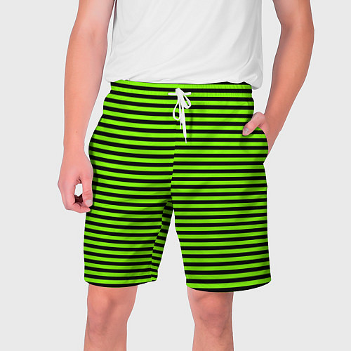 Мужские шорты Кислотный зелёный в чёрную полоску / 3D-принт – фото 1