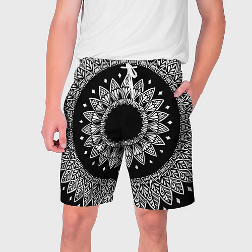 Мужские шорты Мандала черно-белая с лепестками / 3D-принт – фото 1