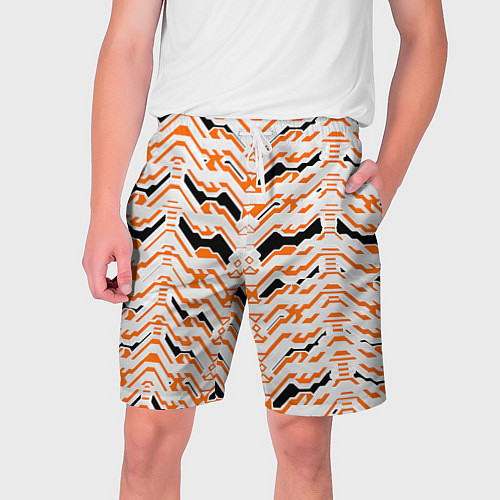 Мужские шорты Агрессивный бело-оранжевый паттерн / 3D-принт – фото 1