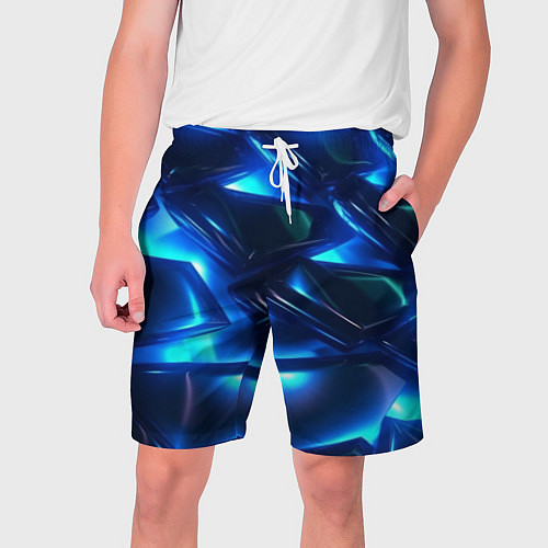 Мужские шорты Синие абстрактные неоновые плиты / 3D-принт – фото 1