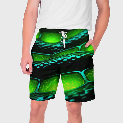 Мужские шорты Зеленая змеиная абстрактная текстура / 3D-принт – фото 1