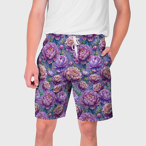 Мужские шорты Крупные пионы садовые дачные цветы паттерн / 3D-принт – фото 1