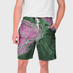 Шорты на шнурке мужские Мрамор темно-зеленый с розовым, цвет: 3D-принт