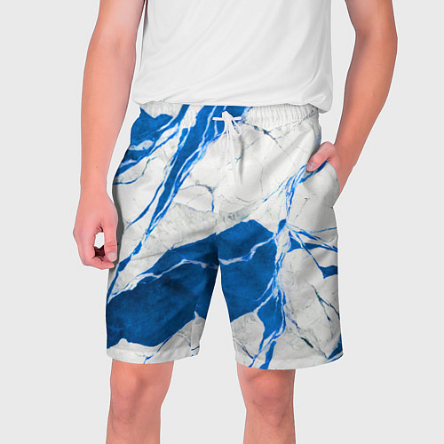 Мужские шорты Бело-синий мрамор / 3D-принт – фото 1