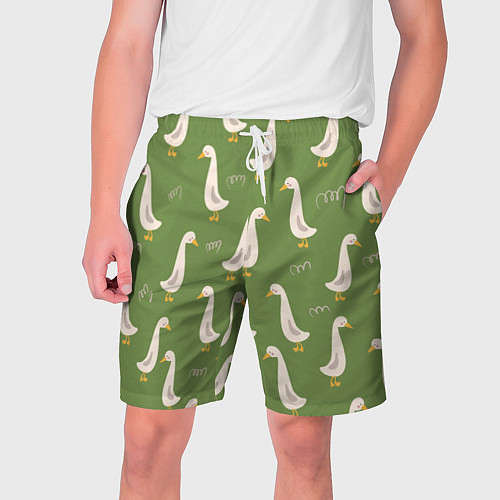 Мужские шорты Утки на зеленой травке - паттерн / 3D-принт – фото 1