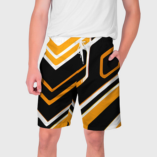 Мужские шорты Чёрно-жёлтые полосы на белом фоне / 3D-принт – фото 1