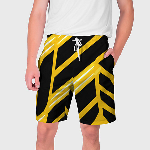 Мужские шорты Чёрно-белые полосы на жёлтом фоне / 3D-принт – фото 1