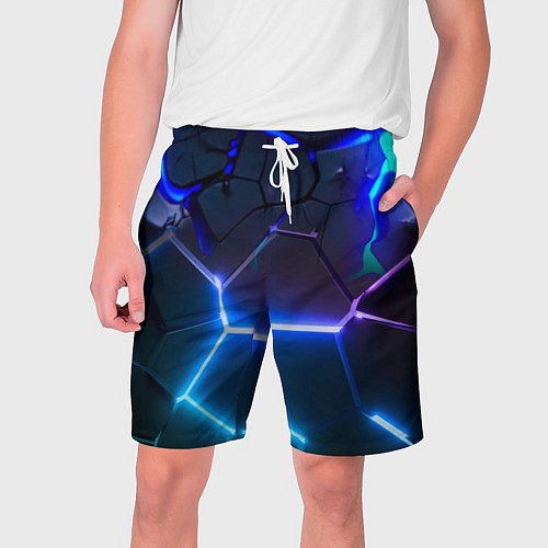 Мужские шорты Микс из разломленных плит и неоновое свечения / 3D-принт – фото 1