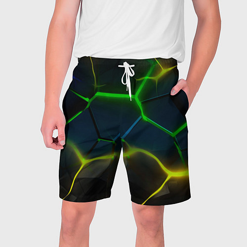 Мужские шорты Неоновые яркие зеленые плиты с желтым светом / 3D-принт – фото 1