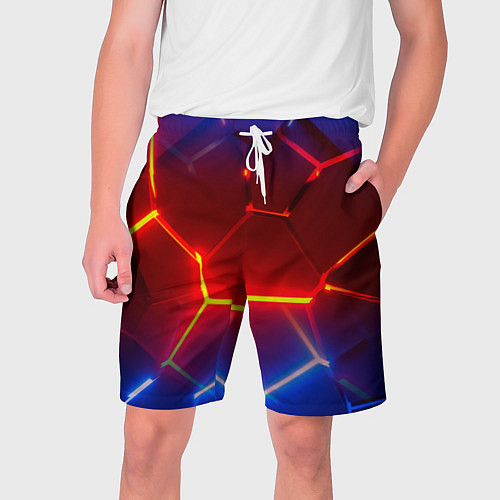 Мужские шорты Светящиеся лавой неоновые плиты в разломе / 3D-принт – фото 1