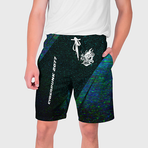Мужские шорты Cyberpunk 2077 glitch blue / 3D-принт – фото 1