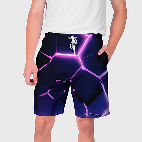 Мужские шорты Сине-фиолетовые неоновые плиты в разломе / 3D-принт – фото 1
