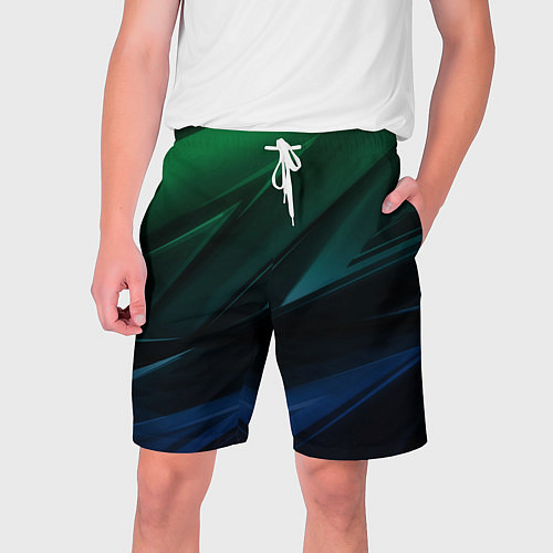 Мужские шорты Зелено-синие абстрактные объемные полосы / 3D-принт – фото 1