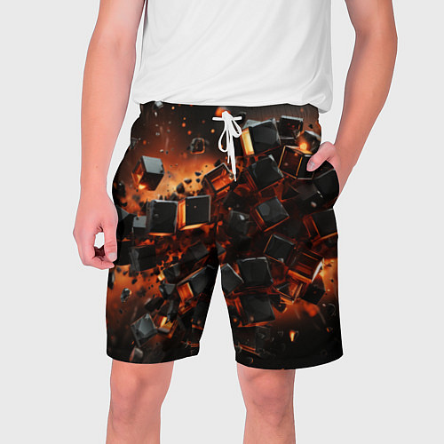 Мужские шорты Черные кубики во взрыве абстракции / 3D-принт – фото 1