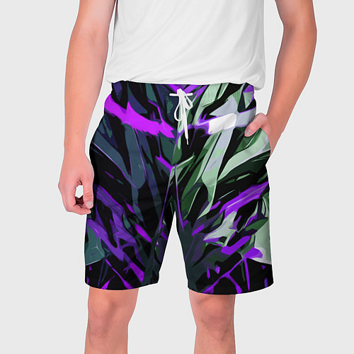 Мужские шорты Хаотичная чёрно-фиолетово абстракция / 3D-принт – фото 1