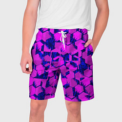 Шорты на шнурке мужские Абстракция темно фиолетовый геометрический фон, цвет: 3D-принт