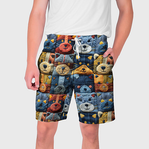Мужские шорты Вязанные еноты на пэчворк / 3D-принт – фото 1
