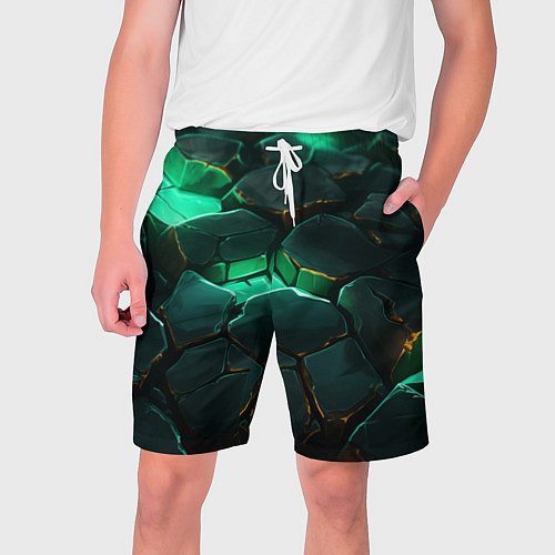 Мужские шорты Зеленые камни с освещением текстура / 3D-принт – фото 1
