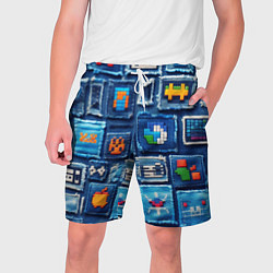 Шорты на шнурке мужские Пиксельные символы на пэчворк, цвет: 3D-принт