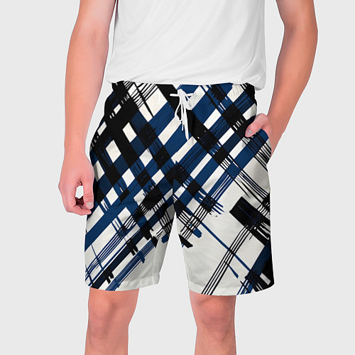 Мужские шорты Косая клетка бело-синяя / 3D-принт – фото 1