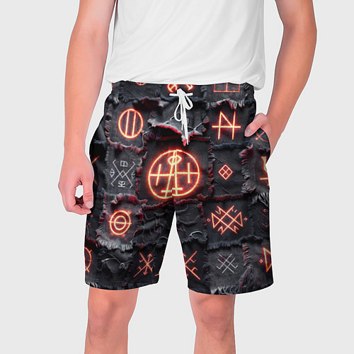 Мужские шорты Символы викингов на пэчворк дениме / 3D-принт – фото 1