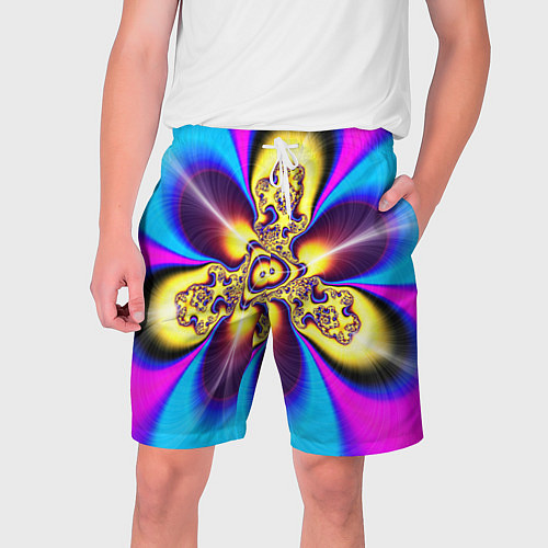 Мужские шорты Фрактальный неоновый узор абстракция / 3D-принт – фото 1