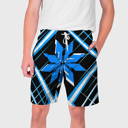 Мужские шорты Сине-белая звезда и полосы на чёрном фоне / 3D-принт – фото 1
