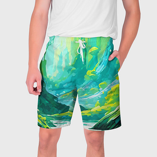 Мужские шорты Зелёная кислотная абстракция / 3D-принт – фото 1