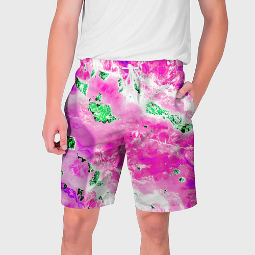 Мужские шорты Розово-зелёная абстракция / 3D-принт – фото 1
