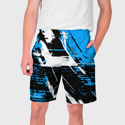 Шорты на шнурке мужские Diagonal black and white stripes on a blue backgro, цвет: 3D-принт